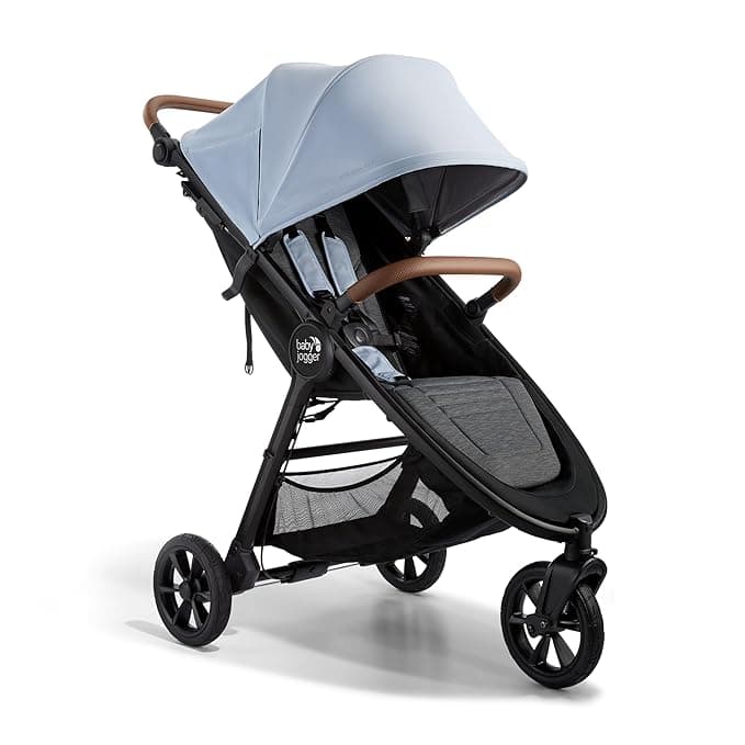 UPPAbaby Minu V3 Travel Stroller - Lightweight + Compact Design - One-Hand Fold + Unfold - from Birth + Overhead Compatible - Greyson (Charcoal Mélange/Carbon Frame/Saddle Leather)