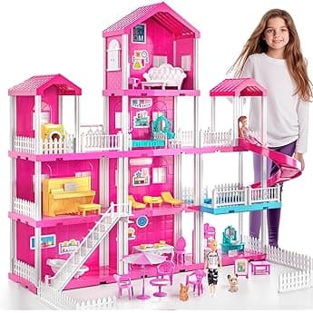 Barbie Dreamhouse, Pool Party Doll House with 75+ Pieces and 3-Story Slide, House Playset, Pet Elevator and Puppy Play Areas